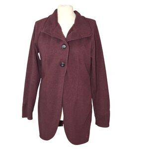 REI Women’s Burgundy Button Front Jacket Size L Cozy Outdoor Casual Layering